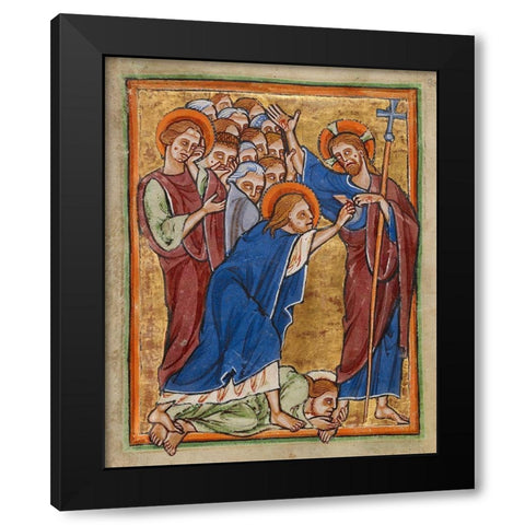 Doubting Thomas Black Modern Wood Framed Art Print by Illuminator, Unknown 12th Century English