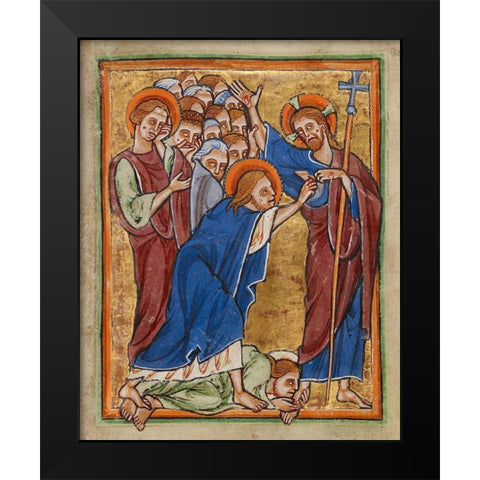 Doubting Thomas Black Modern Wood Framed Art Print by Illuminator, Unknown 12th Century English