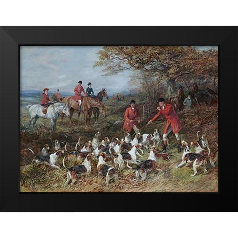 Hunters and Hounds Black Modern Wood Framed Art Print by Hardy, Heywood