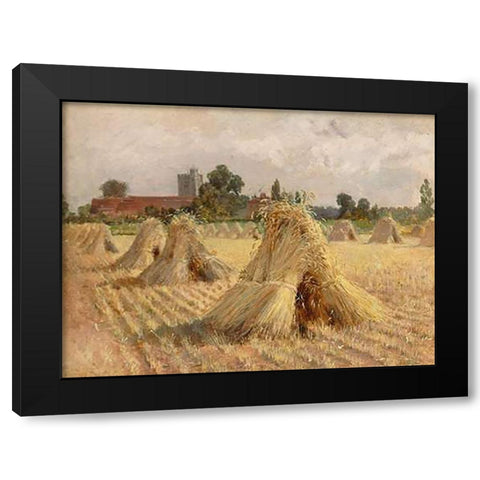 Corn Stooks by Bray Church, 1872 Black Modern Wood Framed Art Print by Hardy, Heywood