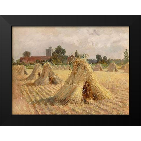 Corn Stooks by Bray Church, 1872 Black Modern Wood Framed Art Print by Hardy, Heywood