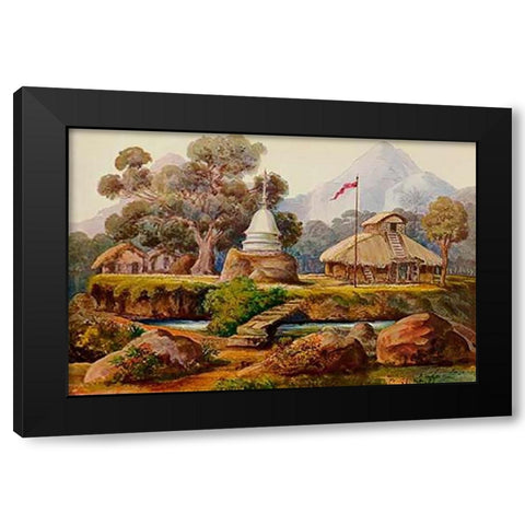 Buddha-Tempel bei Billahus-Oya Ceylon Black Modern Wood Framed Art Print by Haeckel, Ernst