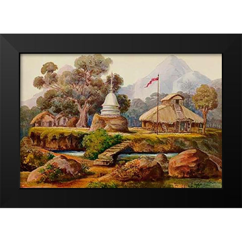 Buddha-Tempel bei Billahus-Oya Ceylon Black Modern Wood Framed Art Print by Haeckel, Ernst