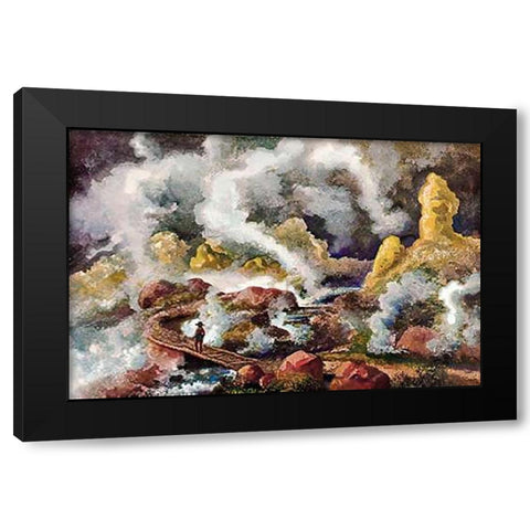 Krater des Vulkan Papandajan Schwefelfelsen und kochende Quellen Black Modern Wood Framed Art Print with Double Matting by Haeckel, Ernst