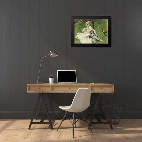 Madame Monet and Her Son Black Modern Wood Framed Art Print by Renoir, Pierre-Auguste