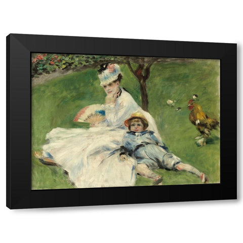 Madame Monet and Her Son Black Modern Wood Framed Art Print by Renoir, Pierre-Auguste