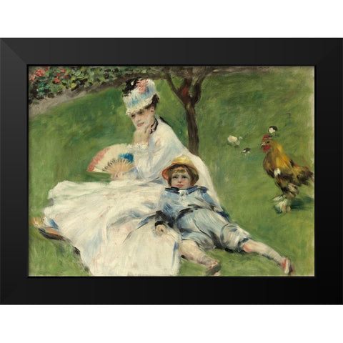 Madame Monet and Her Son Black Modern Wood Framed Art Print by Renoir, Pierre-Auguste