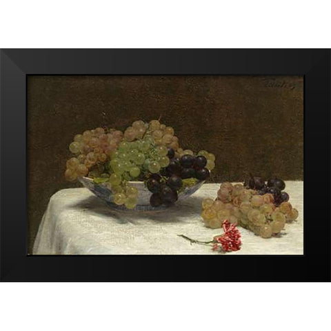 Still Life with Grapes and a Carnation, c. 1880 Black Modern Wood Framed Art Print by Latour, Henri Fantin