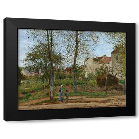 Houses at Bougival (Autumn) Black Modern Wood Framed Art Print with Double Matting by Pissarro, Camille