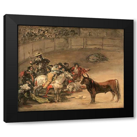 Bullfight, Suerte de Varas Black Modern Wood Framed Art Print by Goya, Francisco de