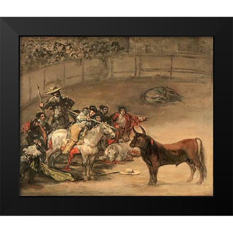 Bullfight, Suerte de Varas Black Modern Wood Framed Art Print by Goya, Francisco de