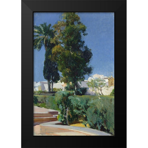 Corner of the Garden, Alcazar, Sevilla Black Modern Wood Framed Art Print by Bastida, Joaquin Sorolla y
