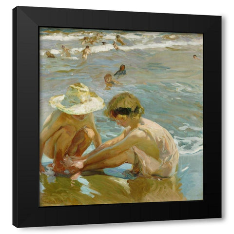 The Wounded Foot Black Modern Wood Framed Art Print by Bastida, Joaquin Sorolla y