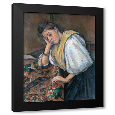 Young Italian Woman at a Table Black Modern Wood Framed Art Print by Cezanne, Paul