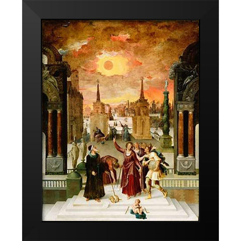 Dionysius the Areopagite Converting the Pagan Philosophers Black Modern Wood Framed Art Print by Caron, Antoine