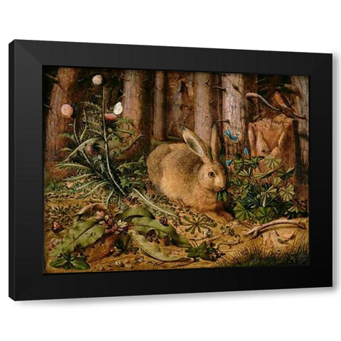 A Hare in the Forest Black Modern Wood Framed Art Print by Hoffmann, Hans