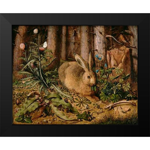 A Hare in the Forest Black Modern Wood Framed Art Print by Hoffmann, Hans