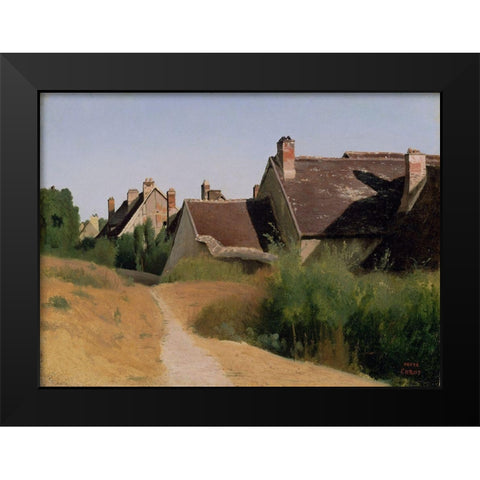 Houses near Orleans Black Modern Wood Framed Art Print by Corot, Jean-Baptiste-Camille