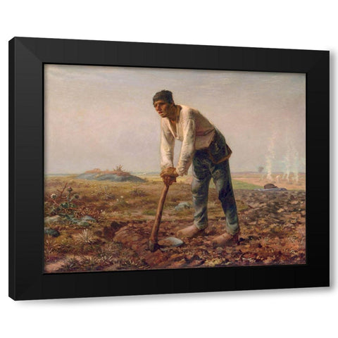 Man with a Hoe Black Modern Wood Framed Art Print by Millet, Jean-Francois