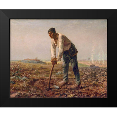 Man with a Hoe Black Modern Wood Framed Art Print by Millet, Jean-Francois