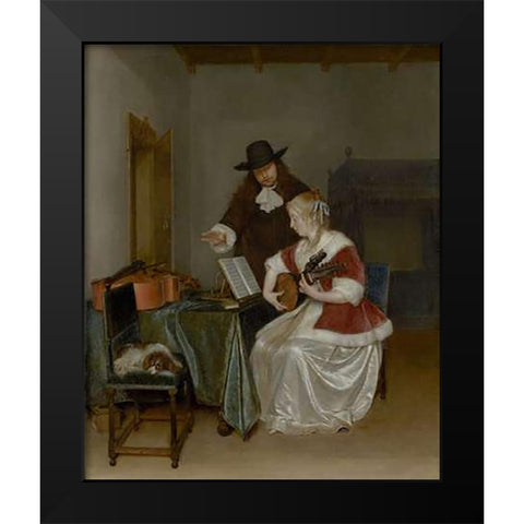 The Music Lesson Black Modern Wood Framed Art Print by Ter Borch, Gerard