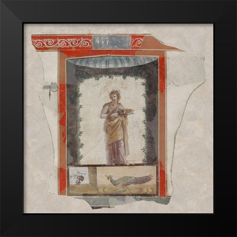 Fresco Depicting a Woman (Maenad) Holding a Dish, Peacock and Fruit Below Black Modern Wood Framed Art Print by Artisan, Unknown 1st Century Roman
