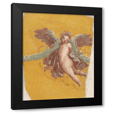 Fresco Fragment Black Modern Wood Framed Art Print by Artisan, Unknown 1st Century Roman