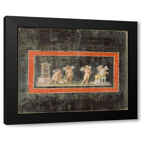 Fresco Fragment with Cupids and Psyche Making Perfume Black Modern Wood Framed Art Print by Artisan, Unknown 1st Century Roman