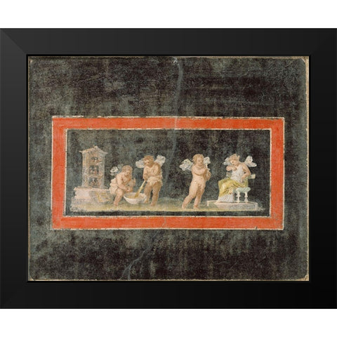 Fresco Fragment with Cupids and Psyche Making Perfume Black Modern Wood Framed Art Print by Artisan, Unknown 1st Century Roman