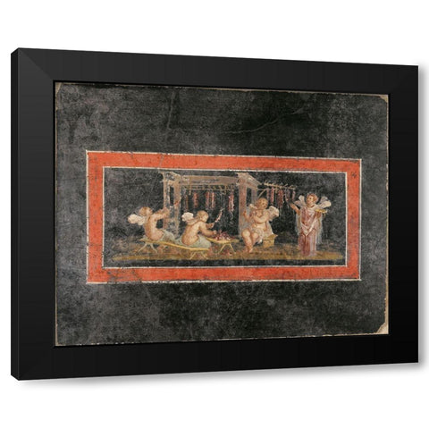 Fresco Fragment with Four Cupids Hanging Garlands Black Modern Wood Framed Art Print with Double Matting by Artisan, Unknown 1st Century Roman