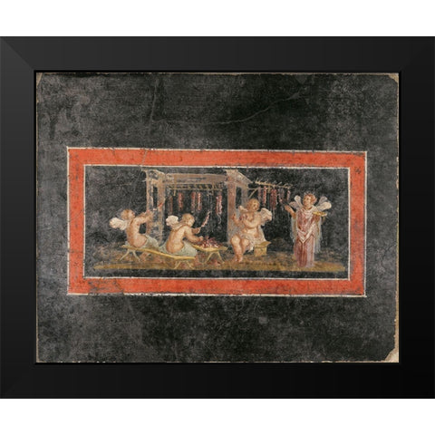 Fresco Fragment with Four Cupids Hanging Garlands Black Modern Wood Framed Art Print by Artisan, Unknown 1st Century Roman
