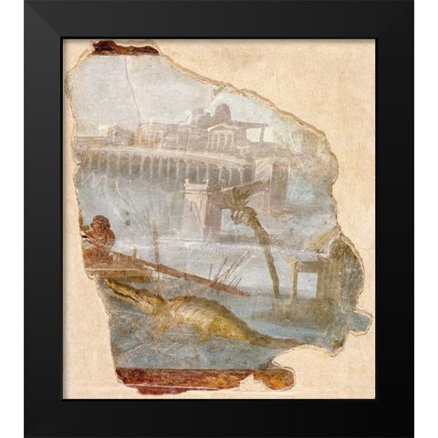 Fresco Fragment with Nilotic Landscape Black Modern Wood Framed Art Print by Artisan, Unknown 1st Century Roman