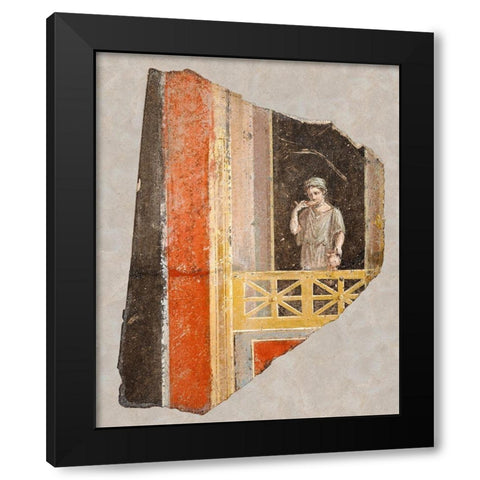 Fresco Fragment: Woman on a Balcony Black Modern Wood Framed Art Print by Artisan, Unknown 1st Century Roman