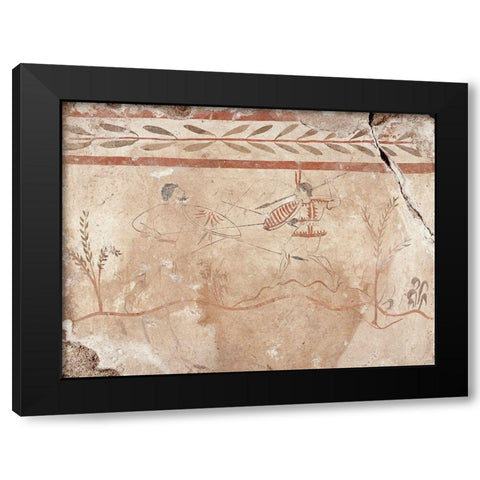 Fresco Panel with Two Warriors Black Modern Wood Framed Art Print by Artisan, Unknown 4th Century BCE Greek