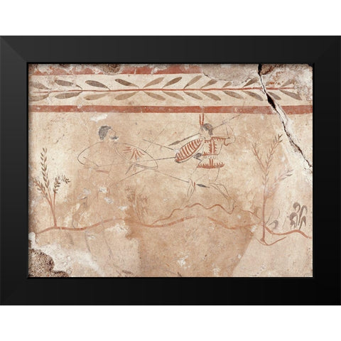 Fresco Panel with Two Warriors Black Modern Wood Framed Art Print by Artisan, Unknown 4th Century BCE Greek