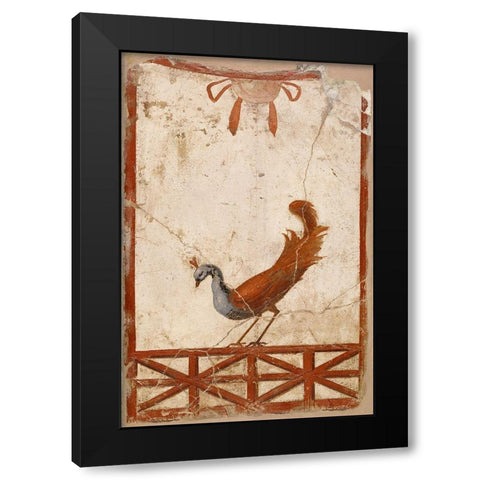 Wall Fragment with a Peacock Black Modern Wood Framed Art Print with Double Matting by Artisan, Unknown 1st Century Roman