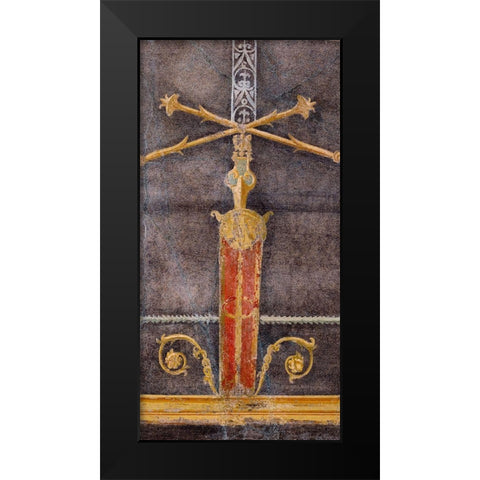 Wall Fragment with Architectural Motifs on Black Ground Black Modern Wood Framed Art Print by Artisan, Unknown 1st Century Roman