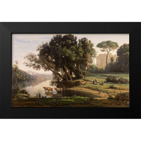 Italian Landscape (Soleil Levant) Black Modern Wood Framed Art Print by Corot, Jean-Baptiste-Camille