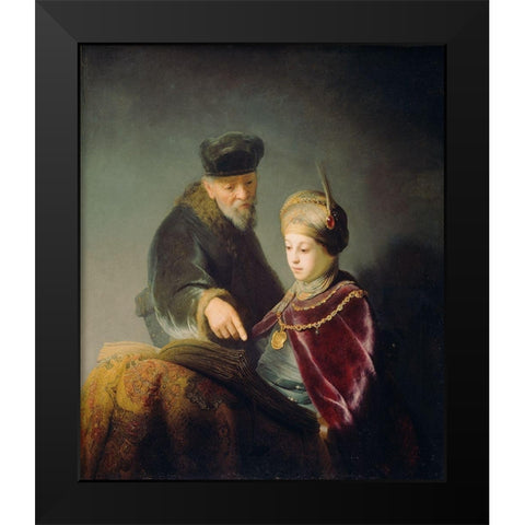 A Young Scholar and his Tutor Black Modern Wood Framed Art Print by Rembrandt Harmensz van Rijn, Workshop of
