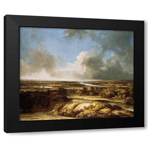 A Panoramic Landscape Black Modern Wood Framed Art Print with Double Matting by Koninck, Philips