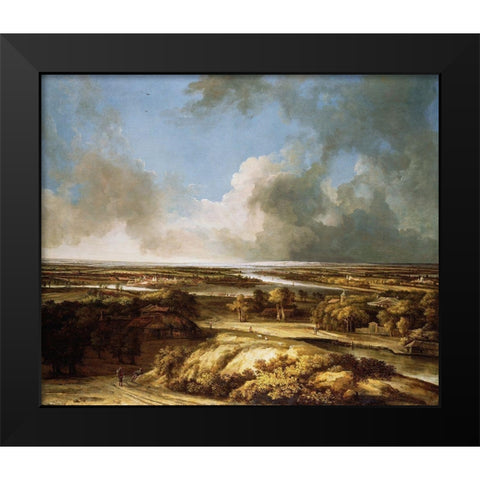 A Panoramic Landscape Black Modern Wood Framed Art Print by Koninck, Philips