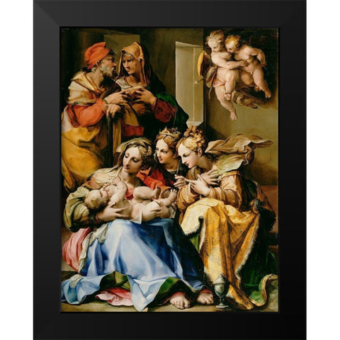 Holy Family with Saints Anne, Catherine of Alexandria, and Mary Magdalene Black Modern Wood Framed Art Print by Nosadella,