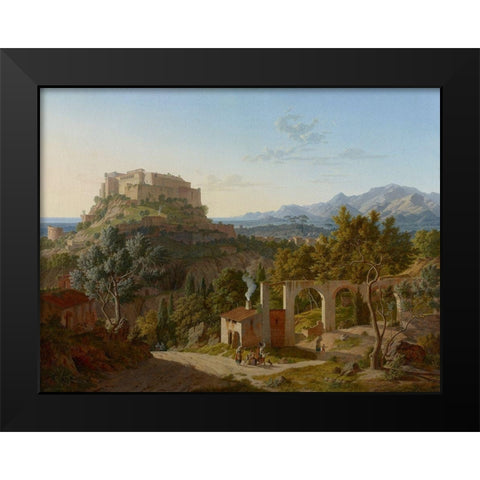 Landscape with the Castle of Massa di Carrara Black Modern Wood Framed Art Print by Von Klenze, Leo