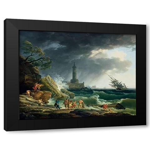 A Storm on a Mediterranean Coast Black Modern Wood Framed Art Print with Double Matting by Vernet, Claude-Joseph