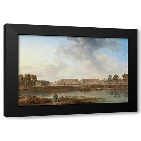A View of Place Louis XV Black Modern Wood Framed Art Print with Double Matting by Noel, Alexandre-Jean