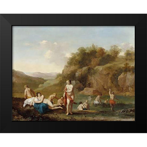 Landscape with Bathing Nudes Black Modern Wood Framed Art Print by Poelenburgh, Cornelis van