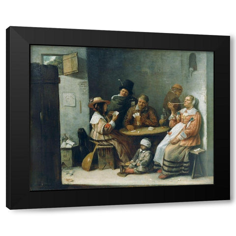 Card Players Black Modern Wood Framed Art Print by Van Craesbeeck, Josse
