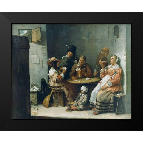 Card Players Black Modern Wood Framed Art Print by Van Craesbeeck, Josse