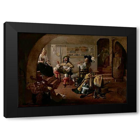 Interior with Soldiers and Women Black Modern Wood Framed Art Print with Double Matting by Duck, Jacob
