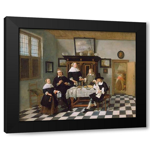 Family Group in an Interior Black Modern Wood Framed Art Print by Van Brekelenkam, Quiringh Gerritsz